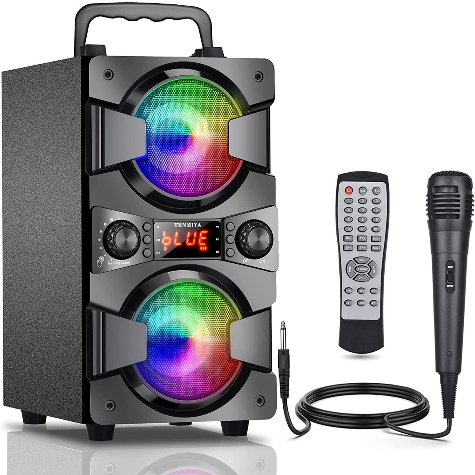 60W Bluetooth Speakers Portable Wireless Speaker with Double Subwoofer Heavy Bass, FM Radio, Microphone, Lights, Remote EQ, Loud Boom Box Stereo Sound Syst