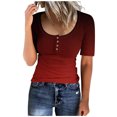 thumbnail image 1 of T-shirt à Boutons à Col Rond pour Femmes, Coupe Ample, Manches Courtes, 1 of 1