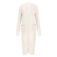 thumbnail image 4 of Womens Fall Tops Women's Solid Color Cardigan Sweater With Slit Large Pockets Long Thin Coat 3/4 Sleeve Cardigan on Clearance, 4 of 5