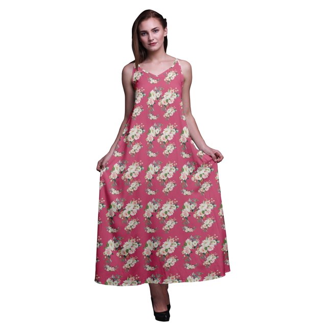 Bimba Robe Longue Maxi de Soirée pour Femmes en Rayonne à Imprimé Floral, Dos Nu, Bretelles Spaghetti - X-Grand