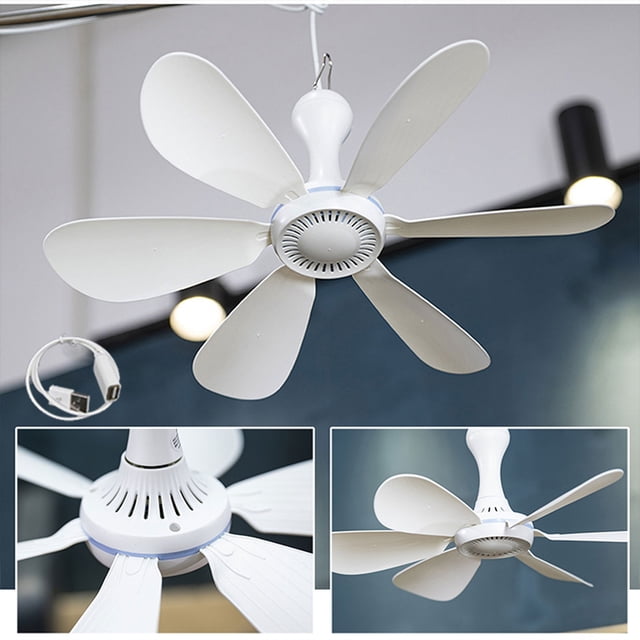 EGNMCR Portable Ceiling Fan Mini USB Tent Fans For Camping, Outdoor Hanging Gazebo Tents Ceiling Canopy Fan 5V Compatible Battery Power(With 4.9ft Extension Cord),