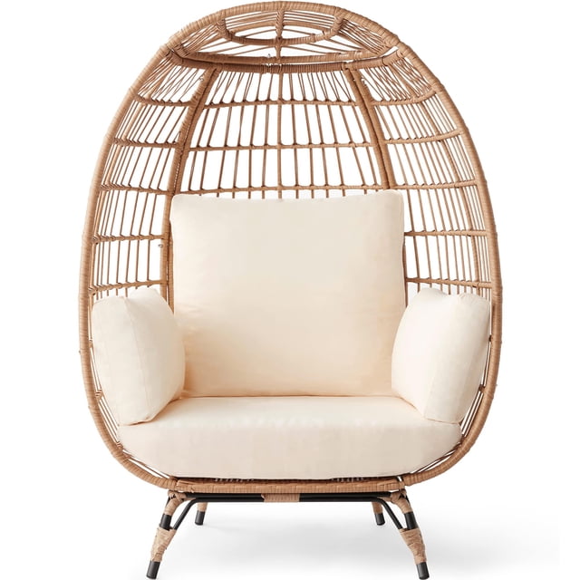 Best Choice Products Steel Frame Egg Hanging Chair with 4 Cushions, Ivory