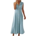 thumbnail image 1 of Amzcrzy Robes pour Femmes Couleur Unie Sans Manches Robes de Printemps Col en V à Boutons Robe d'Été Confortable Robe en Coton et Lin Tendance Col Rabattu Robes Maxi, 1 of 6