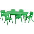 thumbnail image 1 of 24''W x 48''L Rectangular Green Plastic Height Adjustable Activity Table Set with 6 Chairs, 1 of 9
