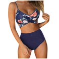thumbnail image 1 of Women Criss Cross High Waisted String Floral Printed 2 Piece Bathing Swimsuit, 1 of 6