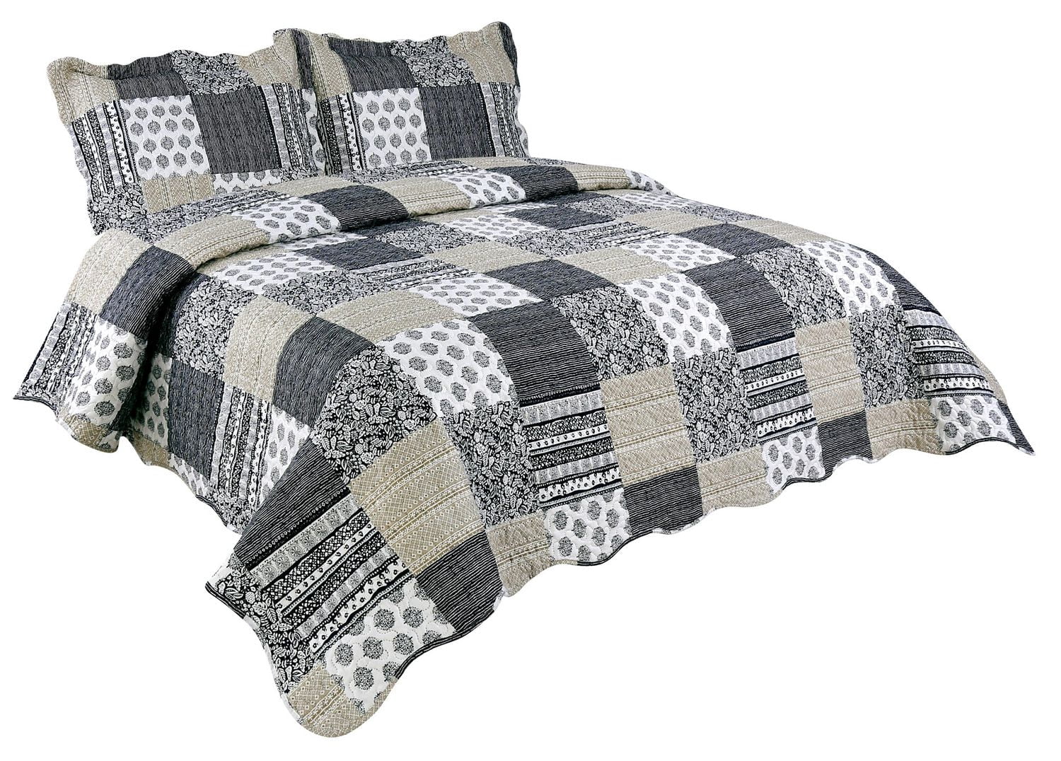 Marina Decoration Parure de lit ultra douce avec couvre-lit en tissu Pinsonic imprimé en relief et taies d'oreiller, motif écossais bleu marine