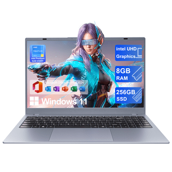 RNRUO 15.6" Windows 11 Laptop, 8GB RAM 256GB SSD, Intel Pentium Gold 6500Y with 2 Cores Up to 3.4GHz, Full HD Display, Office 2024, WiFi5 BT5.0, Laptop Computer for Business, Student, Home Office