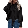 thumbnail image 1 of Timegard T Shirts for Women Ruffle Long Sleeve Crew Neck Tops Soft Solid Color Casual Loose Dressy Blouses, 1 of 5