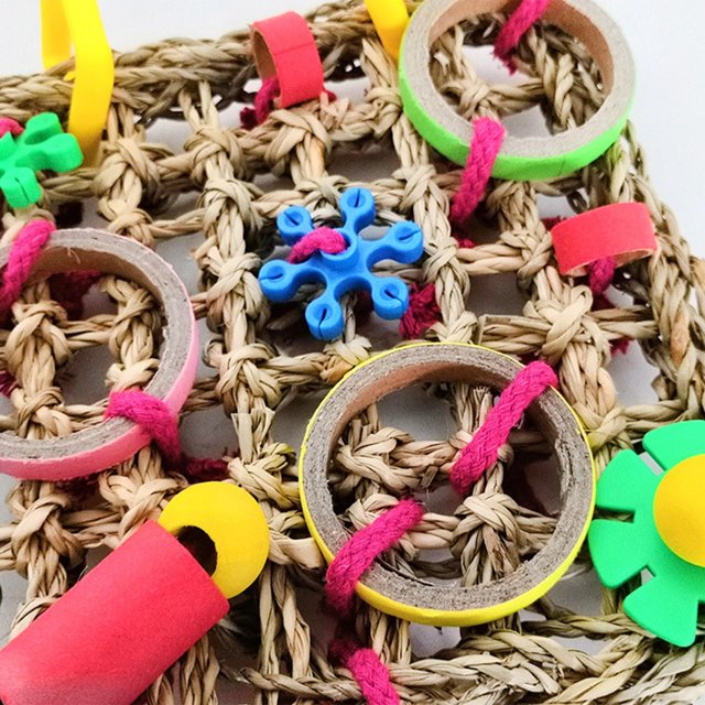 Thinsony Pet Bird Foraging Wall Toy Parrot Mat Birds Toy Woven Love Parakeet Chewing Style A 1Set