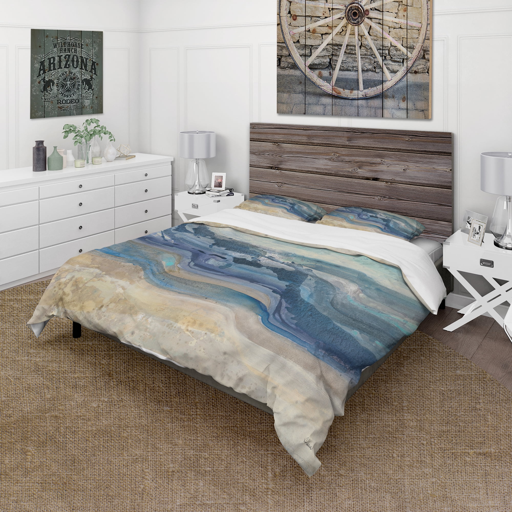 Designart 'Coast Blue Sea Waves Watercolour' Traditional Bedding Set - Duvet Cover & Shams