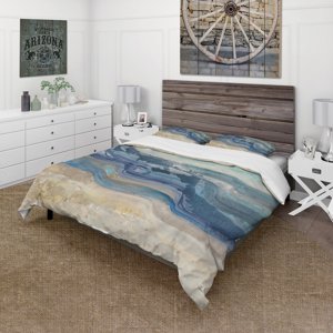 Designart 'Coast Blue Sea Waves Watercolour' Traditional Bedding Set - Duvet Cover & Shams
