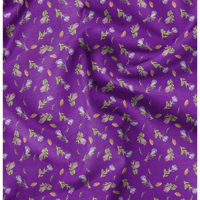 Soimoi Purple Moss Georgette Fabric Leaf Floral Print Fabric by Yard 42 Inch Wide