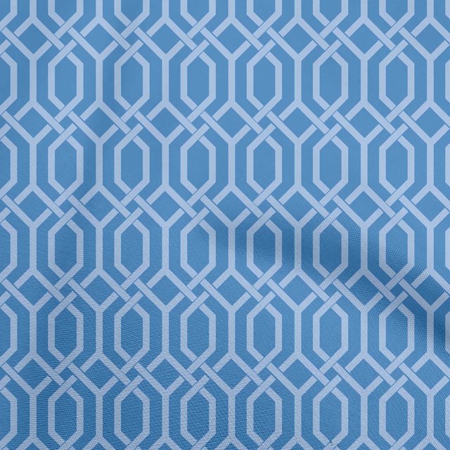 oneOone Rayon Medium Blue Fabric Geometrical Fabric For Sewing Printed Craft Fabric By The Yard 56 Inch Wide