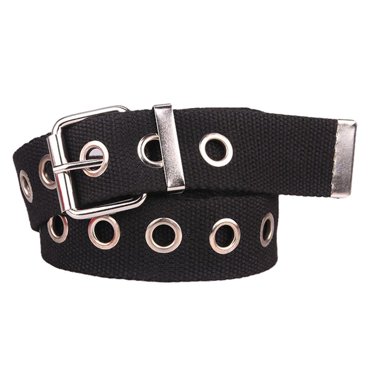 Grommet Belt For Women Men Canvas Nylon Eyelet Belts For Dress Jeans Pants Black