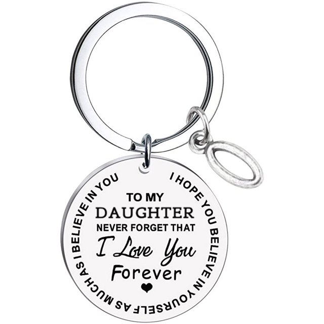 CHUANK Clearance To My Daughter Message Keychain Stainless Steel Initial Last Name 26 Letter Family Inspirational Keychain Gift