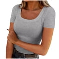 thumbnail image 2 of BVOFAR Women's Casual Short Sleeve Square Neck T-Shirts Summer Ribbed Knit Tops Solid Color Slim Fit Tee Shirts 2025, 2 of 5