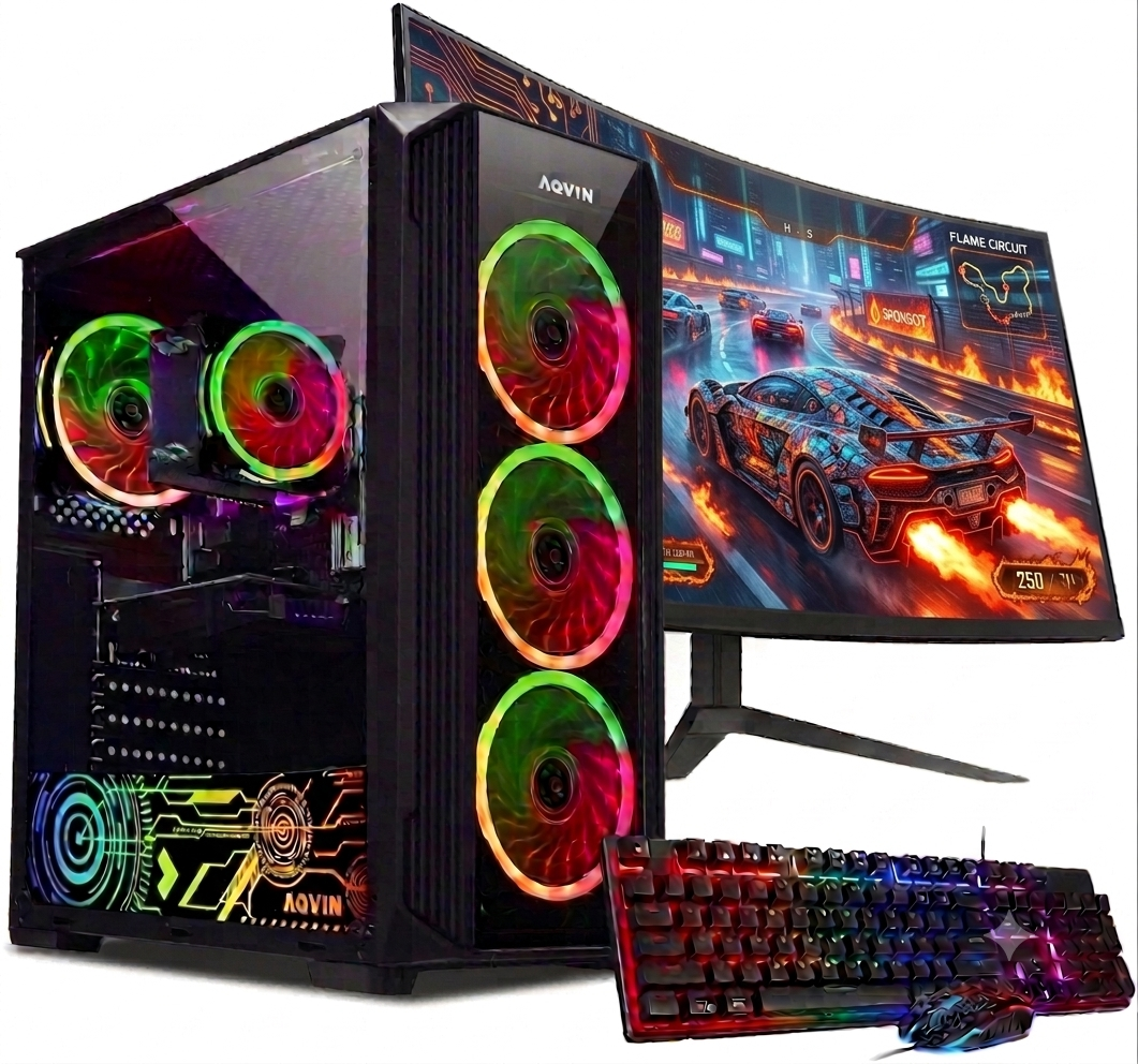 Gaming PC Tower ~ Intel Core i7 Processor, 32GB DDR4 RAM, 512GB SSD, Geforce GTX 1660 Super 6GB, 24 inch Curved Gaming Monitor Windows 11 Pro, WiFi Refurbished