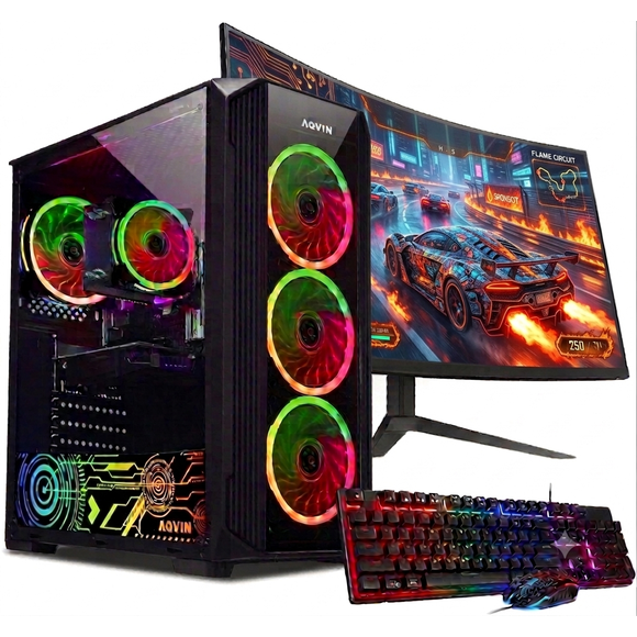 Tour pour PC de Jeu - Processeur Intel Core i7, 32 Go de RAM DDR4, SSD 512 Go, Geforce GTX 1660 Super 6 Go, Moniteur de Jeu Incurvé 24 Pouces Windows 11 Pro, Wi‐Fi Remis à Neuf