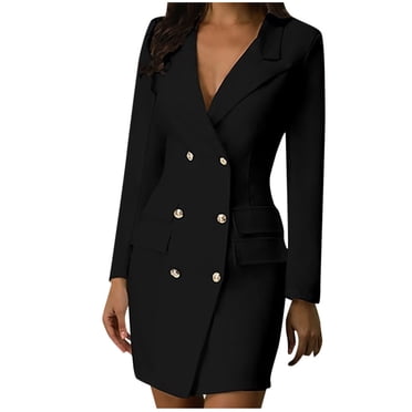 Fridja Femmes Solide Double Bouton à Poitrine Dames avant de Style Slim Robe