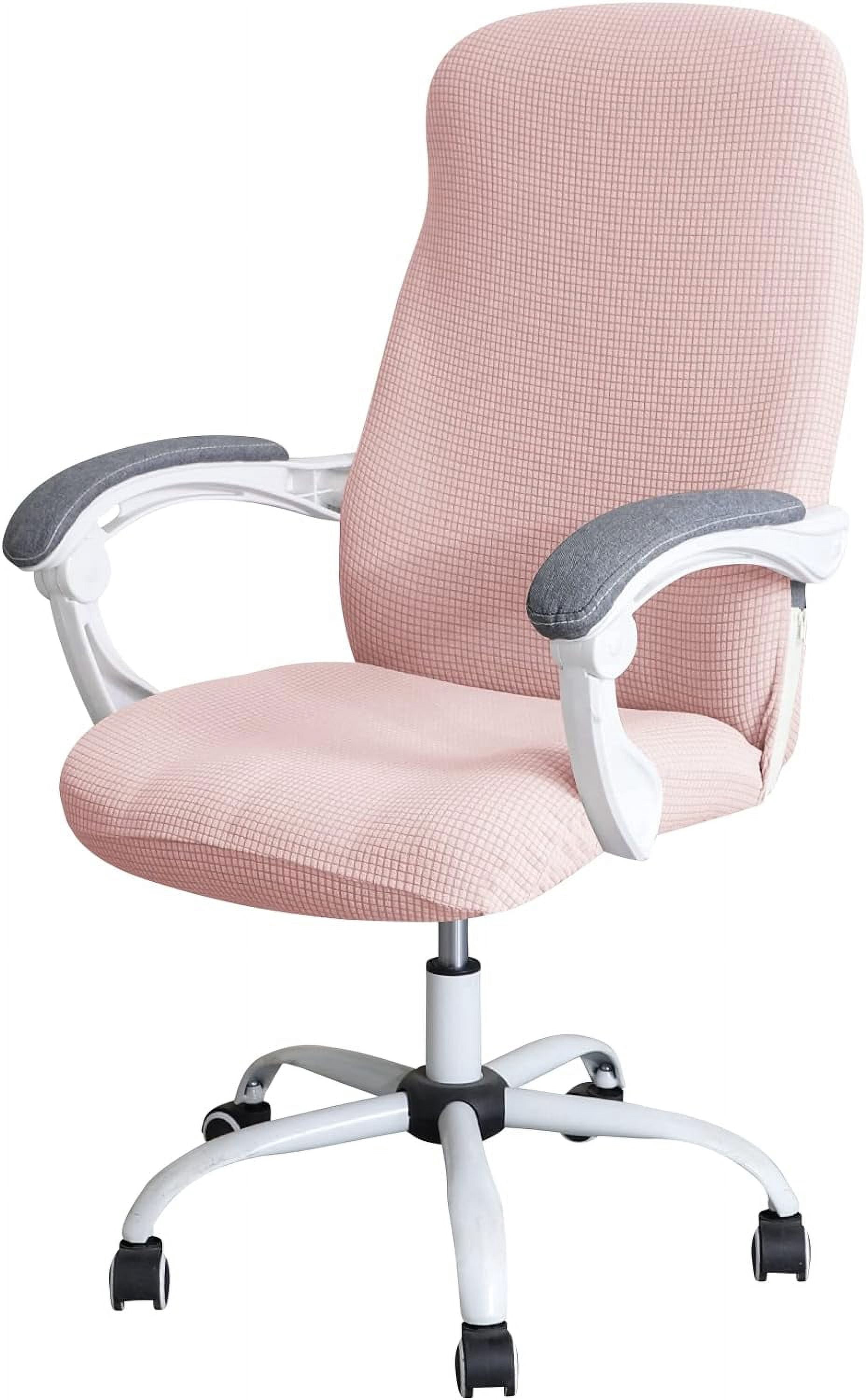 ORUYROP Office Chair Cover Water Resistant Pink Stretch Jacquard Computer Chair Slipcover for Armrest Chairs L