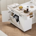 thumbnail image 3 of Farmhouse Kitchen Island with Trash Can Storage Cabinet, Kitchen Cart with Drop Leaf, Spice Rack, Towel Rack and Drawer, Rolling Kitchen Island on Wheels with Adjustable Shelf (White), 3 of 9