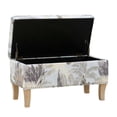 thumbnail image 2 of Linon Stephanie Leaf Print Wood Upholstered Storage Ottoman in Gray, 2 of 15