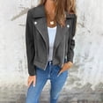 thumbnail image 2 of iHPH7 Veste en Suède Femme Veste d'Automne Veste Courte Veste à Fermeture Éclair Complète Femme Veste à Fermeture Éclair Mode Femme Vêtements d'Extérieur Gris Foncé TG, 2 of 5