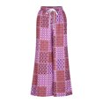thumbnail image 3 of Jsaierl Womens Boho Print Palazzo Pants Elastic High Waist Drawstring Wide Leg Flowy Pants Plus Size Holiday Straight Leg Pants, 3 of 5