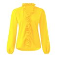 thumbnail image 3 of Women's Casual Solid Color Ruffle Collar Long Sleeve Ruffle Shirt Blouse V Neck Short Sleeve Shirt Tops, 3 of 6