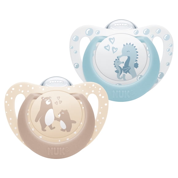 NUK First Choice Baby Pacifiers, 0-6 Months, Orthodontic Pacifiers, Soothes 99% of Babies**, Bear & Seahorse, 2 Count