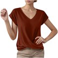 thumbnail image 1 of Summer T Shirts for Women V-Neck Short Sleeve Casual Tops Solid Color Basic Tees, 1 of 4