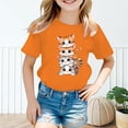thumbnail image 2 of GDREDA Vêtements Fille Enfant Filles Mignon Graphique Col Rond Manches Courtes Tee Été Décontracté T-Shirt Hauts Fille Été Orange, 3-4 Ans, 2 of 5