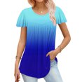 thumbnail image 2 of Besolor Hauts d'Été pour Femmes Tendance Dégradé Plissé Manches Courtes Chemises Décontractées Grande Taille Col Rond Blouse Habillée, 2 of 5