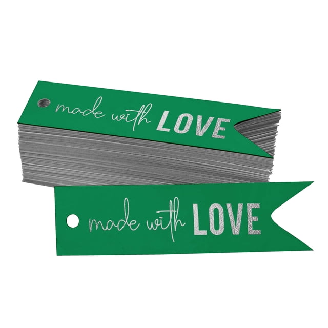 Inkdotpot Made With Love Text Bottle Tag Real Silver Foil Favor Hang Tags Pack Of 100