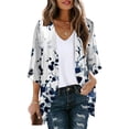 thumbnail image 1 of TIMIFIS Women Cardigan 3/4 Sleeves Open Front Lightweight Cardigan Draped Ruffles Knit Cardigan-Dark Blue-XLFall, 1 of 5