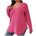thumbnail image 1 of Besolor Plus Size Long Sleeve Tops for Women V Neck Pullover Sweaters Loose Dressy Curvy Hem Spring Fall Tunic Shirts, 1 of 7