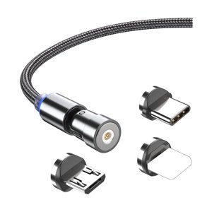 yeacher 3-in-1 Magnetic Charging Cable Nylon Braided Charging Cord with LED Light Compatible with iOS/Micro USB/Type-C Devices, Black 3.3ft