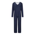 thumbnail image 4 of Timegard Ensembles de Pyjamas pour Femmes 2 Pcs Manches Longues Col en V Haut Froncé et Pantalon Automne Décontracté Doux Tenues de Pjs, 4 of 4