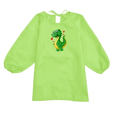 GDREDA Girl Clothes Kid Art Smock Apron With Pocket For Children Artist Painting Aprons Smocks With Long Sleeve Girl's Summer Tops Green,4-8 Years