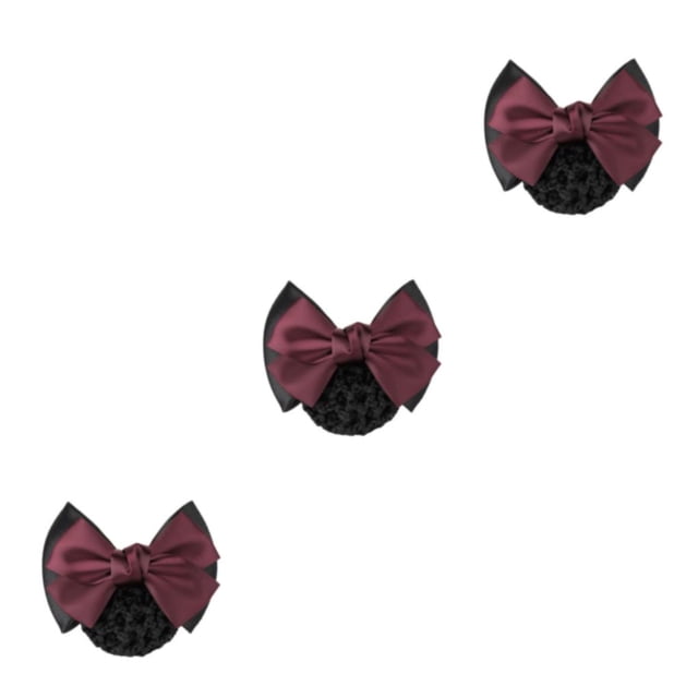 Baohd Wide Application Bow Work Hair Clips For Various Occasions Professional Hair Plate Mesh Pocket Two Bows-wine red 3Set