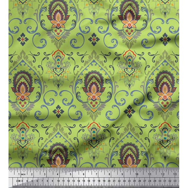 Soimoi Poly Georgette Fabric Floral & Ogee Damask Decor Fabric Printed Yard 52 Inch Wide