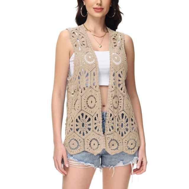 Women's Floral Crochet Lace Trim Open Front Cardigan