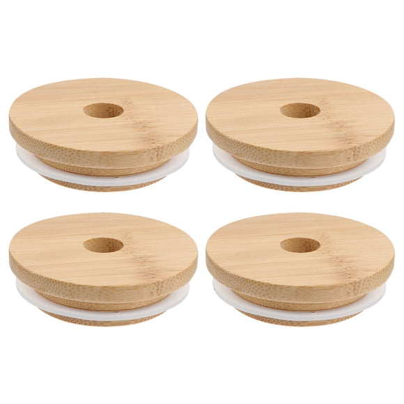 MasteelfCA 4pcs Mason Jar Lids with Straw Hole Reusable Bamboo Lids for Beer Can Glass