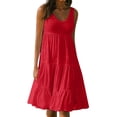 thumbnail image 1 of B91xZ Robes d'Été pour Femmes Été Hiver à Col en V Décontractées Amples Fluides Évasées, Rouge XXXXXL, 1 of 4
