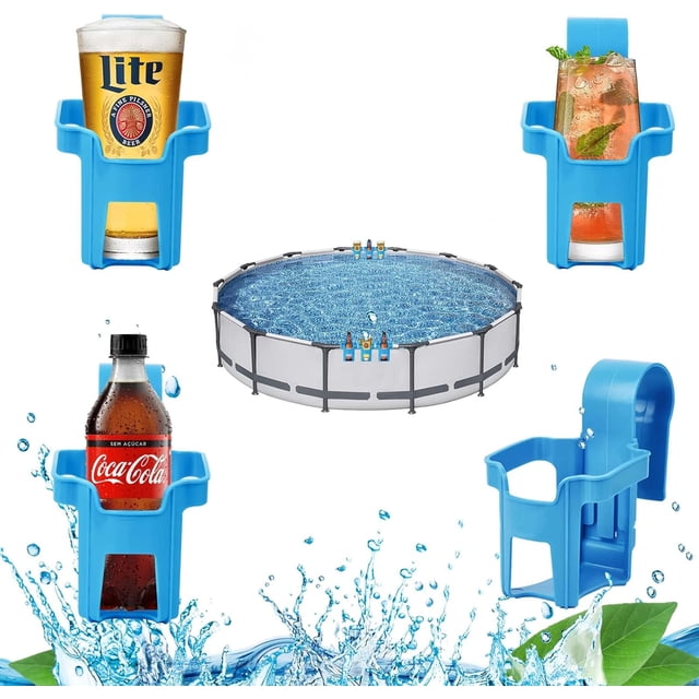 Above Ground Pool Plastic Drinks Cup Holder, Blue Cup Holders Fit 2 Inches or Less Poolside Round Top Tubes, 4 Packs