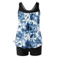 thumbnail image 4 of UPPADA 2 Piece Full Coverage Swimsuits for Women Floral Athleti Crewneck Bathing Suits High Waisted Tummy Control Modest Swimwear Comfy Tankini Top with Shorts Blue,Xl, 4 of 5