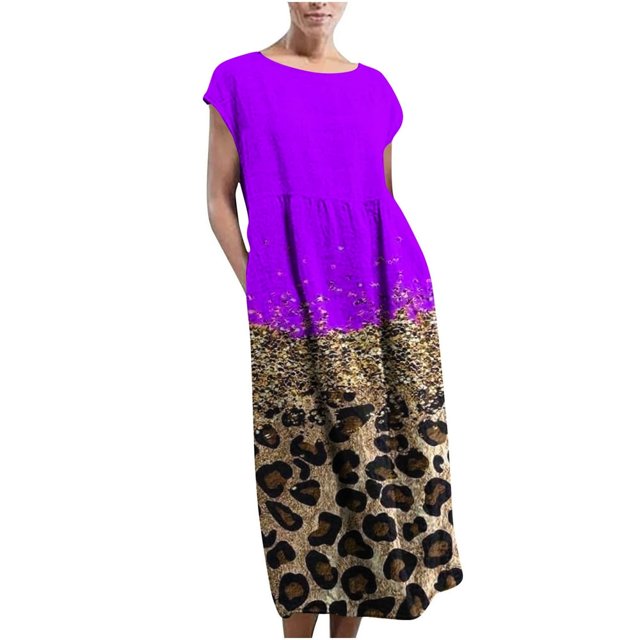 Robes pour Femmes Été Décontracté Robe Longue Ample Sans Manches Plage Kaftan Maxi Robe avec Poches