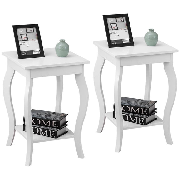 Gymax Set of 2 Accent Side Table Sofa End Table Nigh stand Coffee Table w/ Shelf White