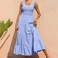 thumbnail image 2 of Penkiiy Robe Maxi d'Été Décontractée pour Femme, Fluide, à Volants, Bohème, Longue, m Bleu Pâle, 2 of 6