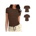 thumbnail image 2 of Wangsaura Womens Crewneck Short Sleeve Ribbed T-Shirt Slim Fit Tops Solid Basic Tee, 2 of 7